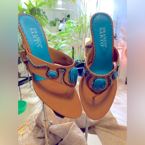 FRANCO SARTO TURQUOISE WEDGE SANDAL - Picture 3 of 5